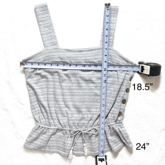SOLD-Lucky Tassel Tie Waist Peplum Blue White Striped Sleeveless Knit Tank Top - Picture 10 of 10